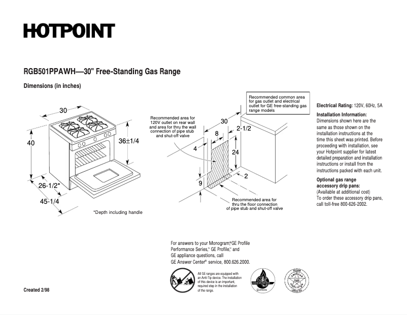 Page 1 de la notice Fiche technique Hotpoint RGB501PPAWH