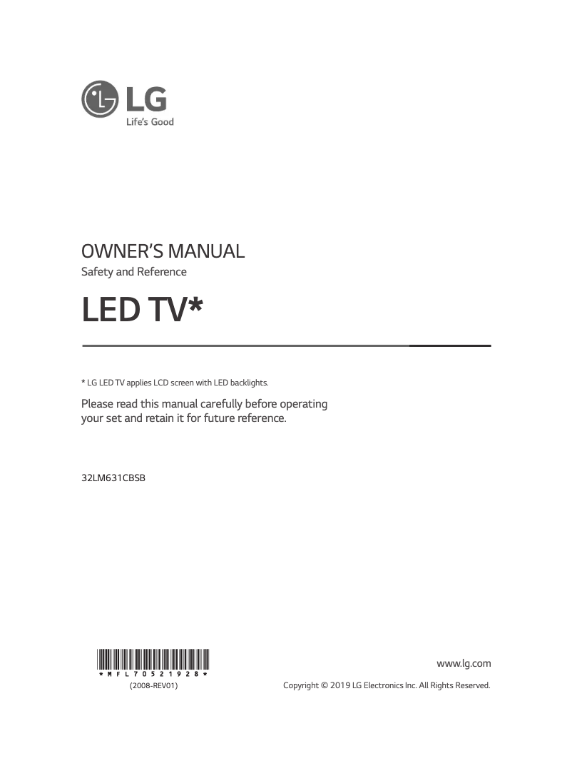 Page 1 de la notice Manuel utilisateur LG 32LM631CBSB