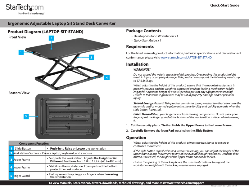 Page 1 of the manual User Manual StarTech.com LAPTOP-SIT-STAND