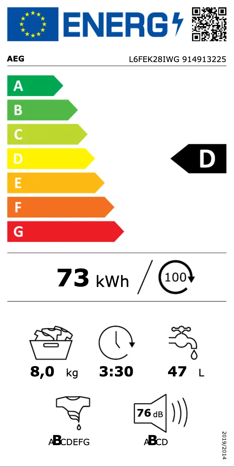 Página 1 del manual Etiqueta energética AEG L6FEK28IWG