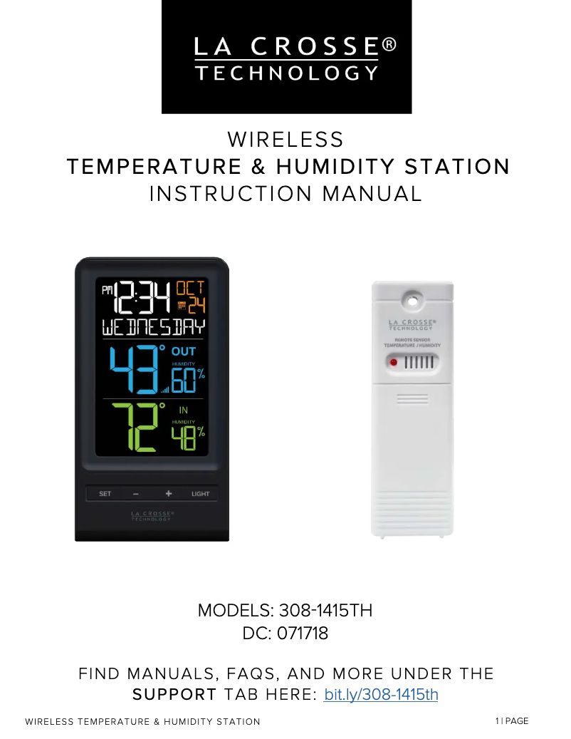 Page 1 de la notice Manuel utilisateur La Crosse Technology 308-1415TH