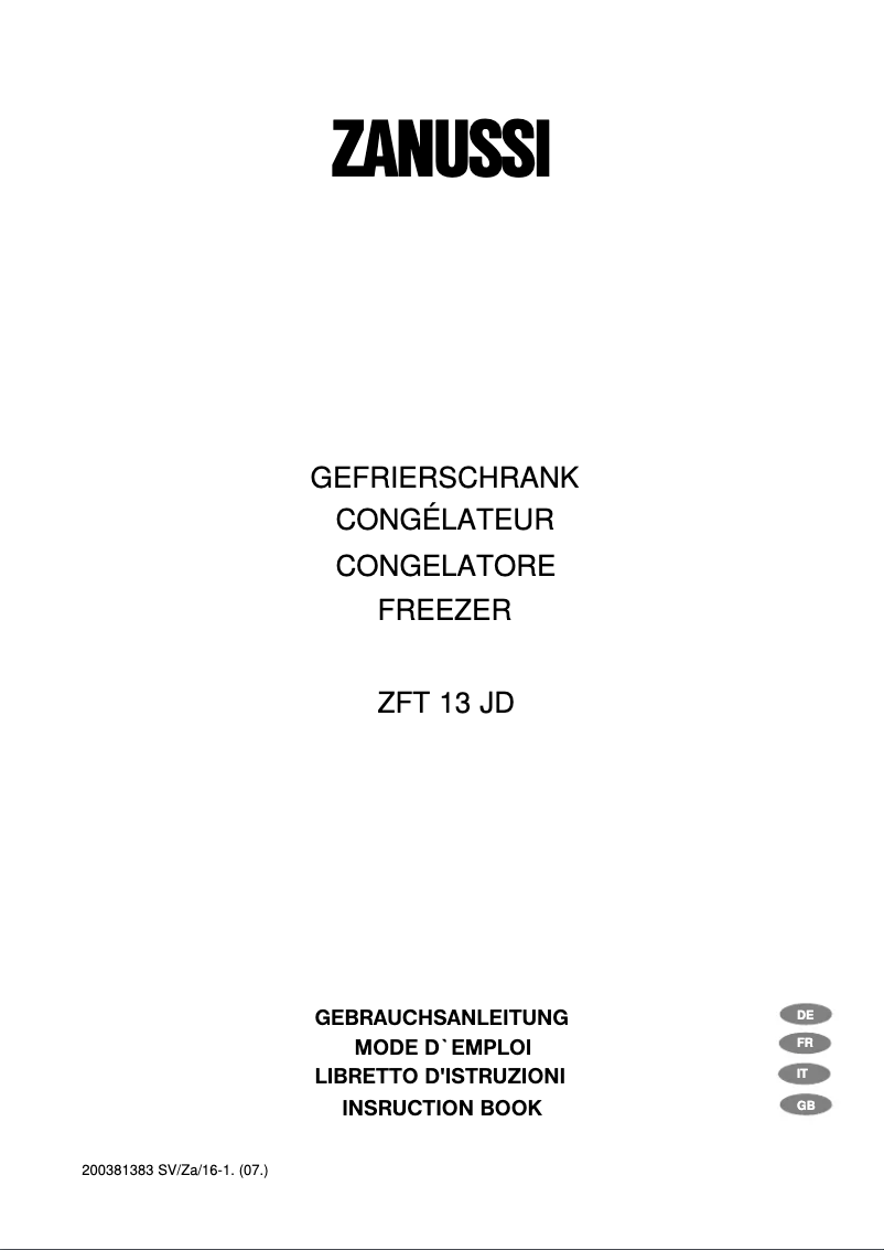 Page 1 de la notice Manuel utilisateur Zanussi ZFT 13 JD