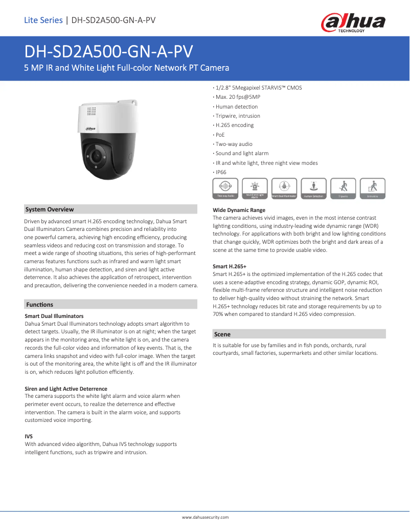 Page 1 de la notice Fiche technique Dahua Technology SD2A500-GN-A-PV