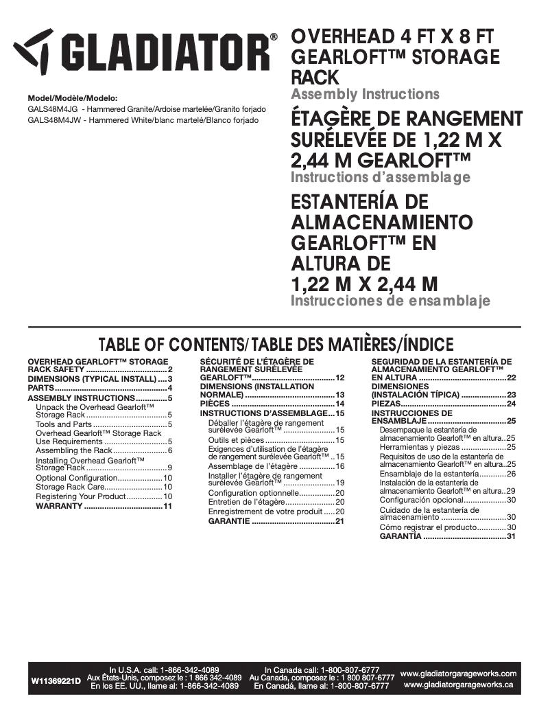 Page 1 de la notice Instructions / montage Gladiator GALS48M4JG