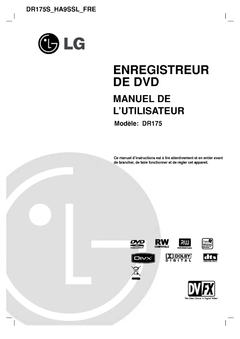 Page 1 de la notice Manuel utilisateur LG DR175S