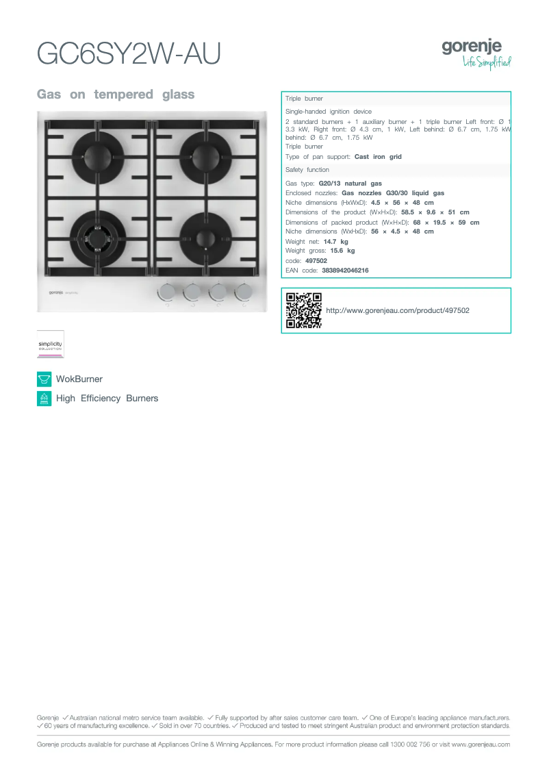 Página 1 del manual Ficha técnica Gorenje GC6SY2W