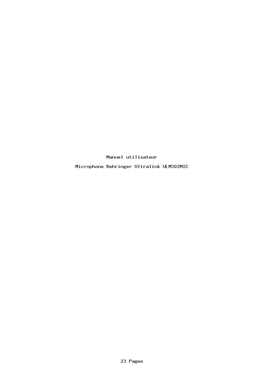 Page 1 de la notice Manuel utilisateur Behringer Ultralink ULM302MIC