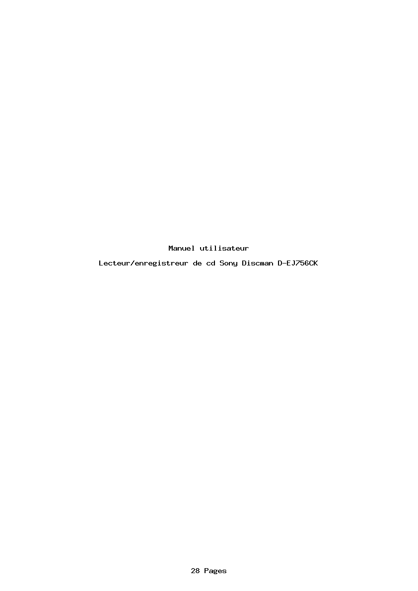 Page 1 de la notice Manuel utilisateur Sony Discman D-EJ756CK