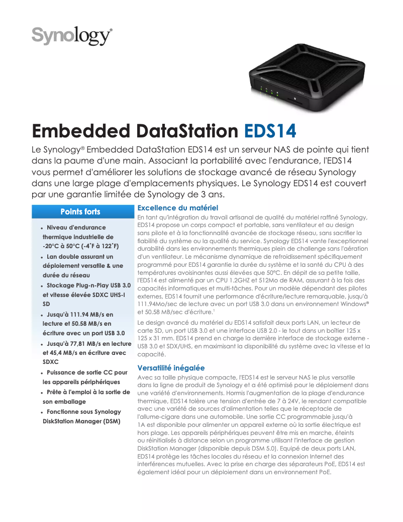 Page 1 of the manual Technical Sheet Synology EDS14