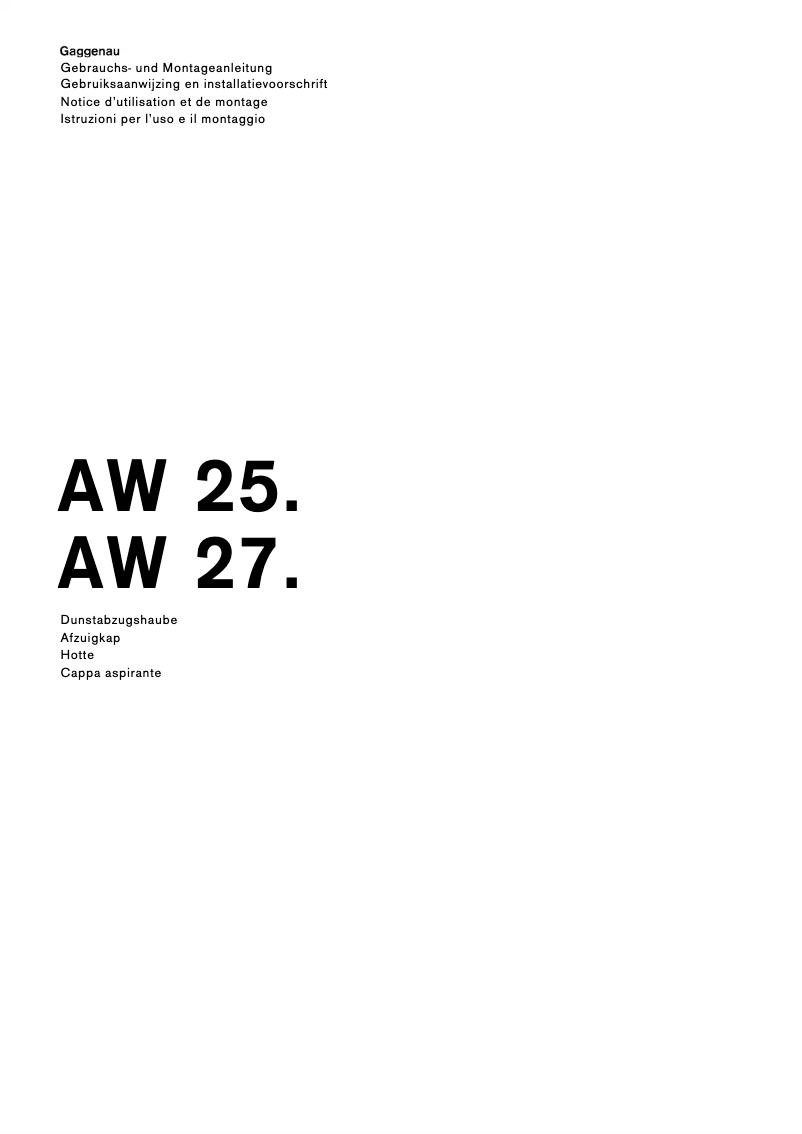 Page 1 de la notice Guide d'installation Gaggenau AW250172