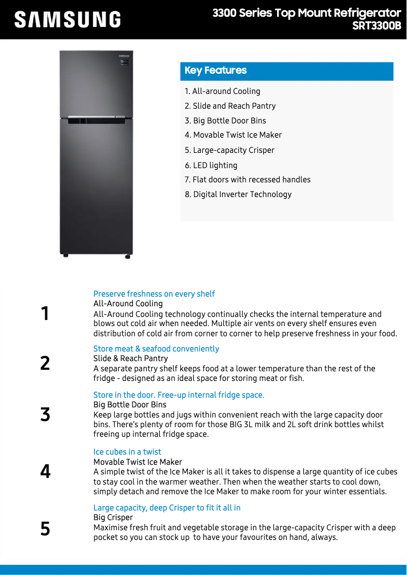 Página 1 del manual Ficha técnica Samsung SRT3300B