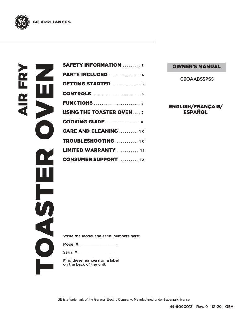 Página 1 del manual Manual de usuario GE G9OAABSSPSS