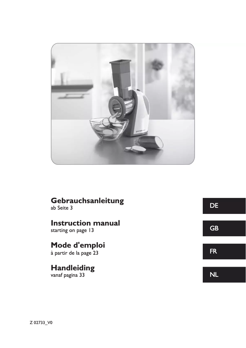 Page 1 de la notice Manuel utilisateur Gourmetmaxx Z 02733