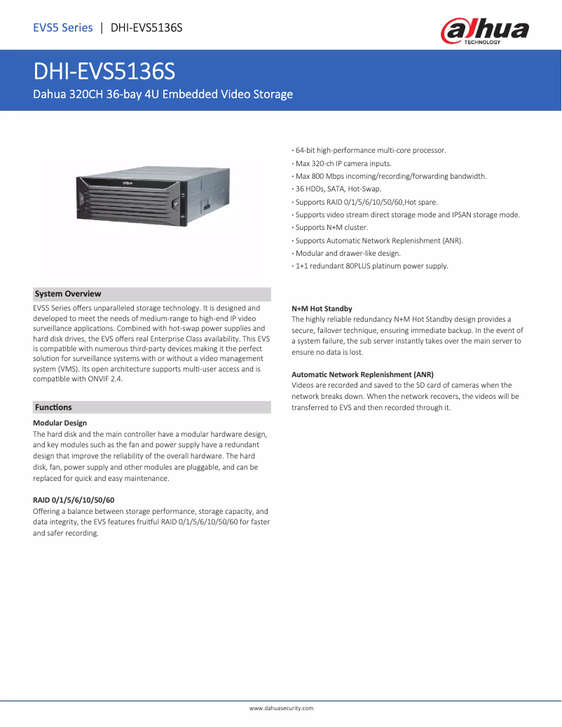 Page 1 de la notice Fiche technique Dahua Technology EVS5136S