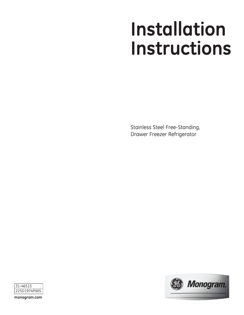 Página 1 del manual Guía de instalación GE ZFGP21HXSS