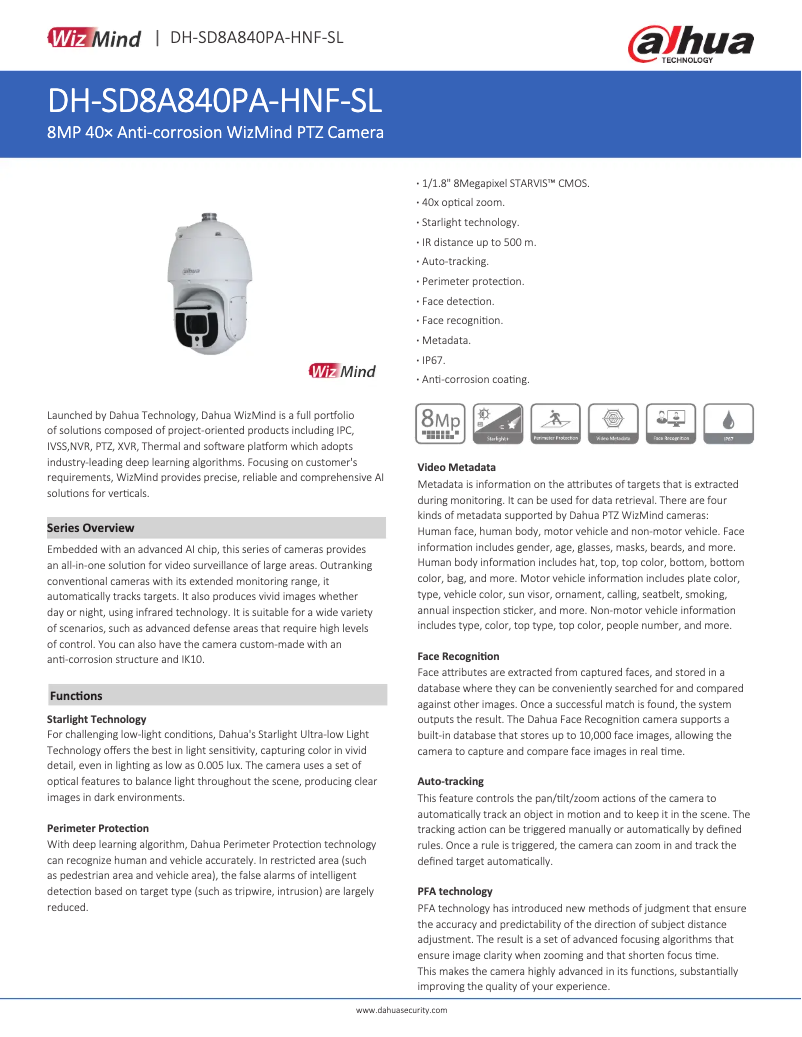Page 1 de la notice Fiche technique Dahua Technology SD8A840PA-HNF-SL