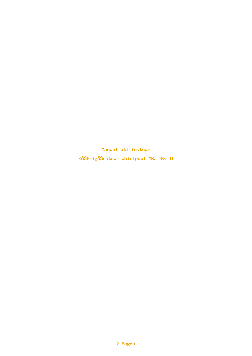 Page 1 de la notice Manuel utilisateur Whirlpool ARZ 807 H