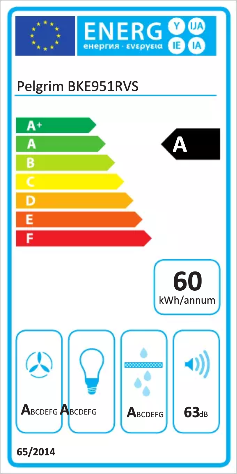 Page 1 de la notice Label énergétique Pelgrim BKE951RVS