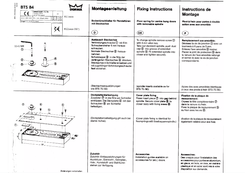 Page 1 of the manual User Manual Dorma BTS 84