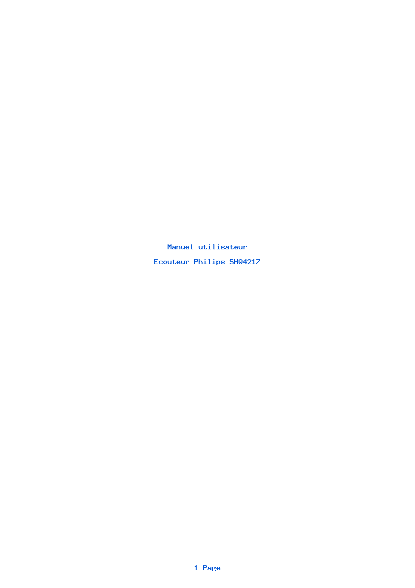 Page 1 de la notice Manuel utilisateur Philips SHQ4217