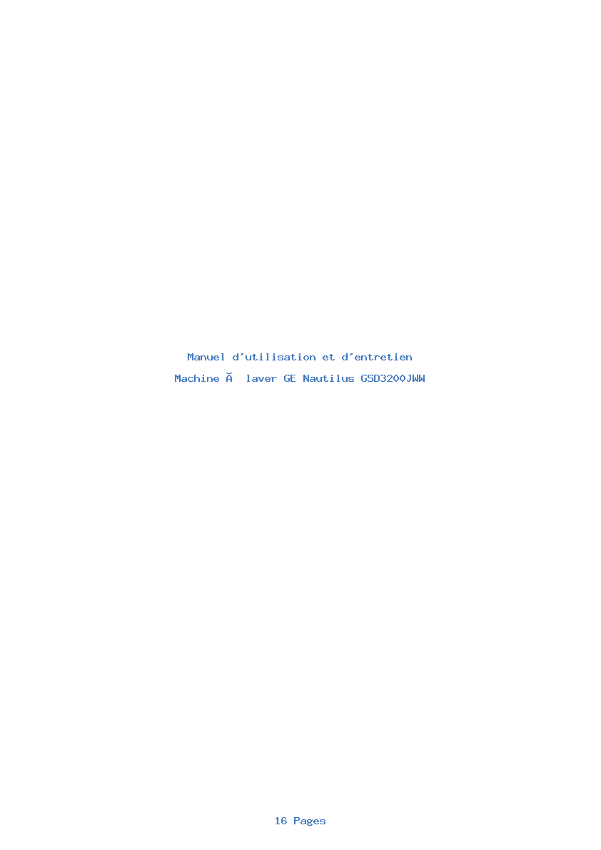 Page 1 de la notice Manuel d'utilisation et d'entretien GE Nautilus GSD3200JWW