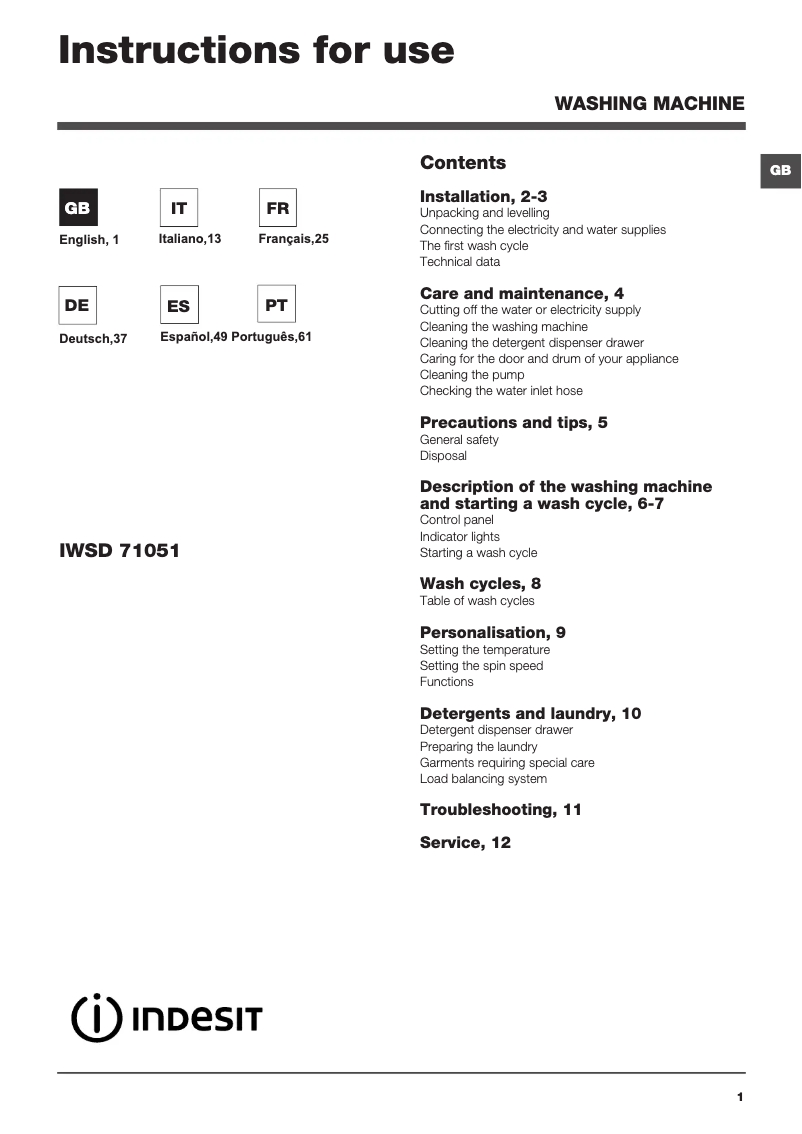Image de la première page du manuel de l'appareil IWSD 71051 C ECO EU