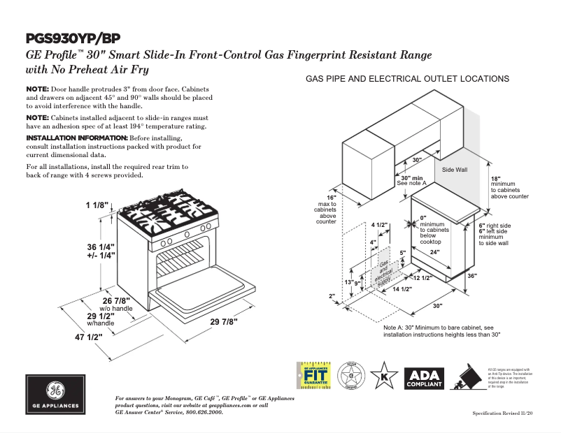 Página 1 del manual Ficha técnica GE Profile PGS930BPTS