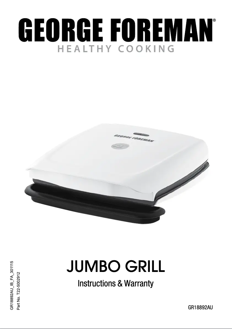 Page 1 de la notice Manuel utilisateur George Foreman GR18892AU