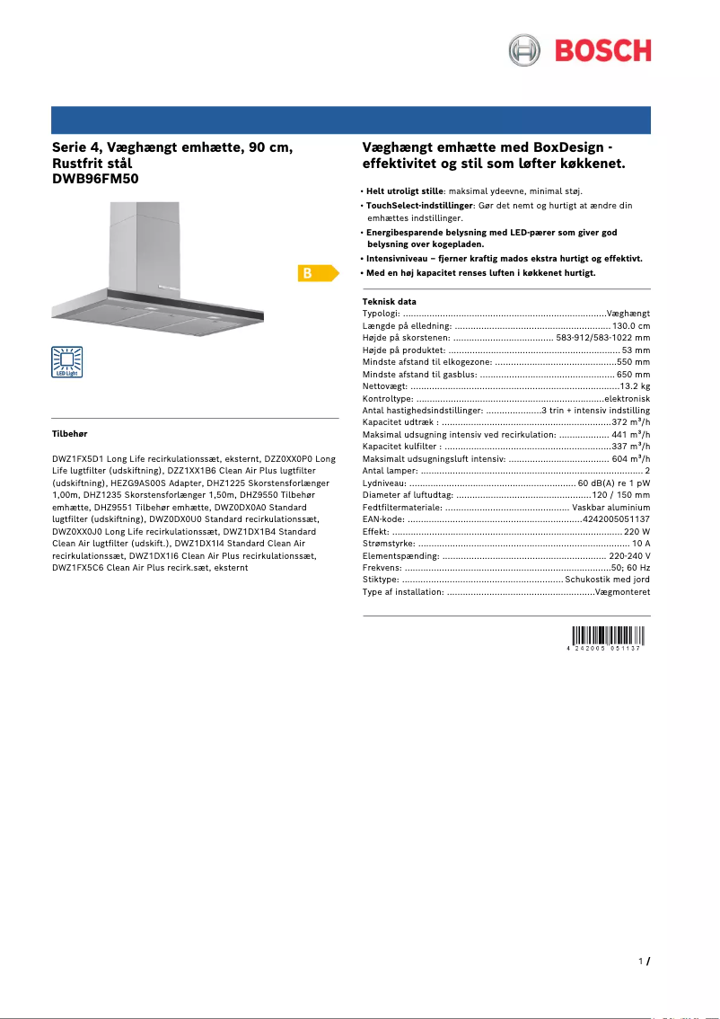 Page 1 de la notice Brochure Bosch DWB96FM50