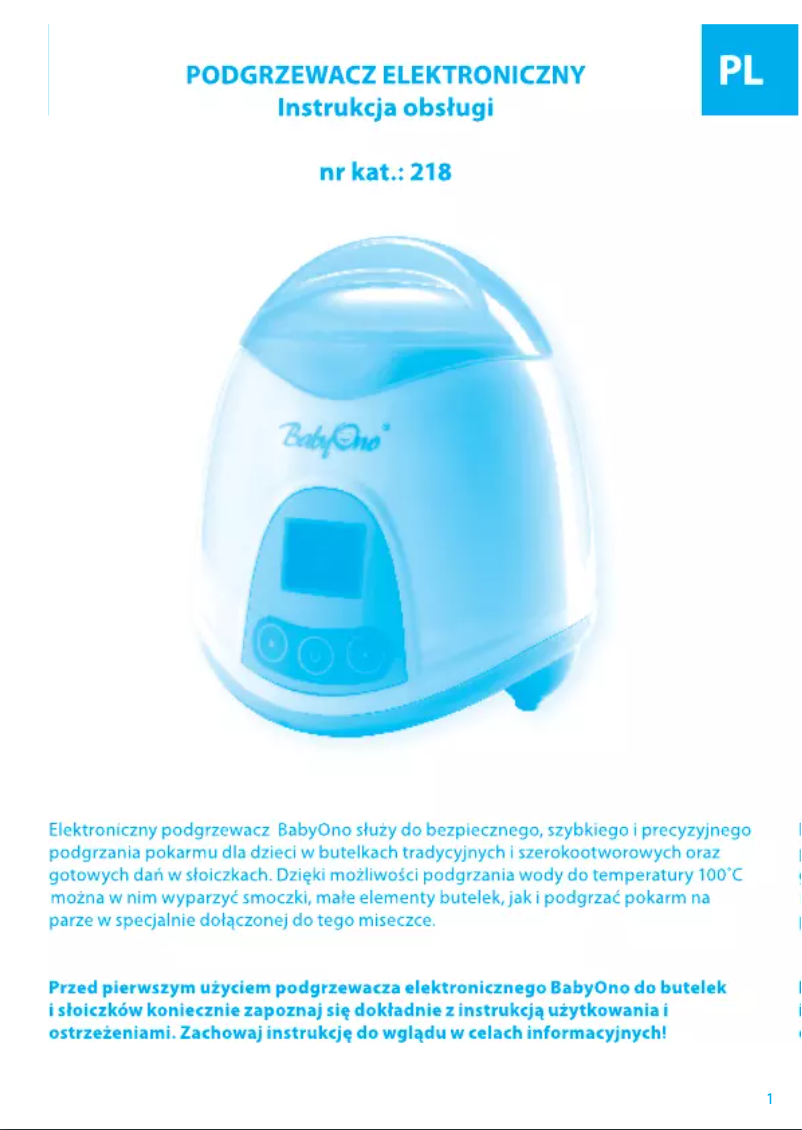 Page 1 de la notice Manuel utilisateur BabyOno 218