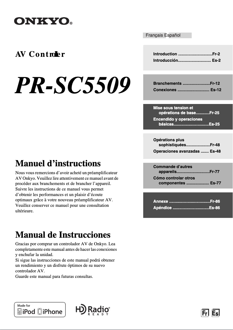 Page 1 de la notice Manuel utilisateur Onkyo PR-SC5509