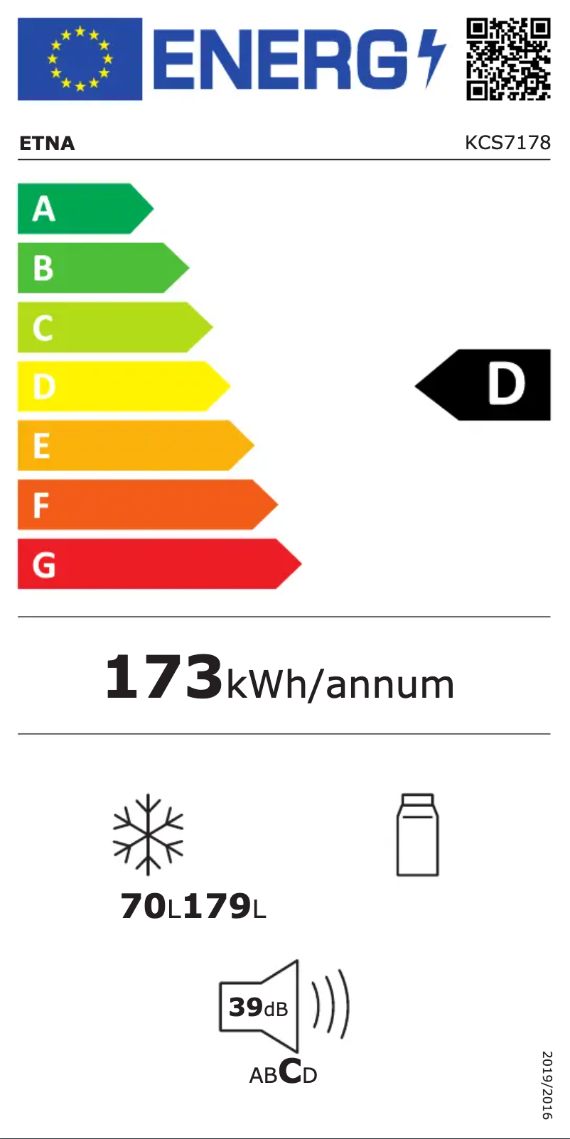 Page 1 de la notice Label énergétique Etna KCS7178