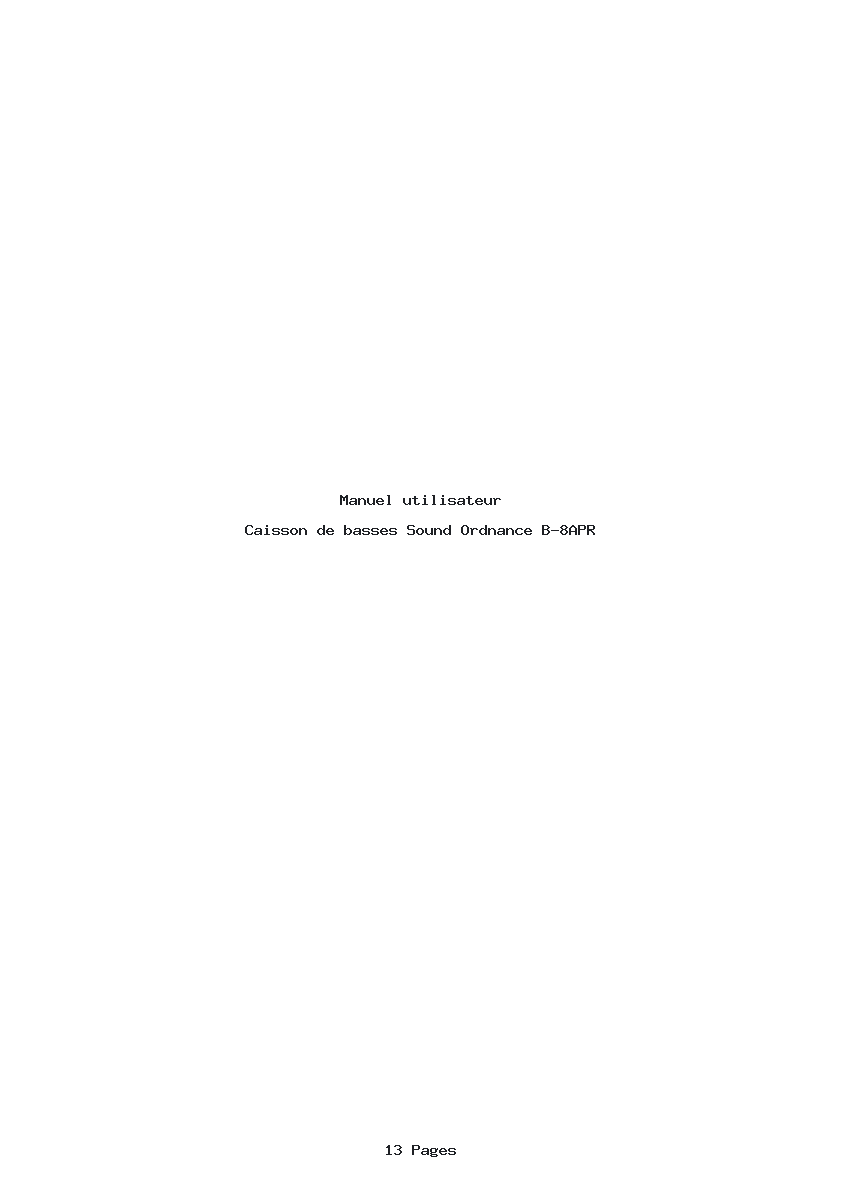Page 1 de la notice Manuel utilisateur Sound Ordnance B-8APR