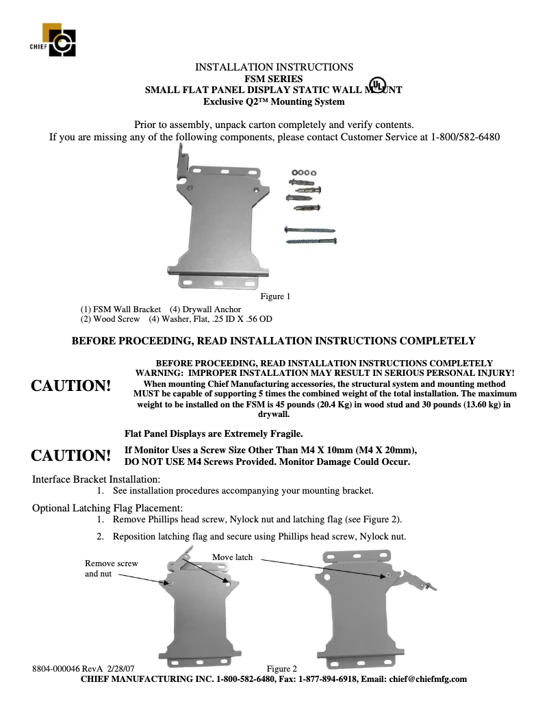 Page 1 de la notice Manuel utilisateur Chief FSM4100