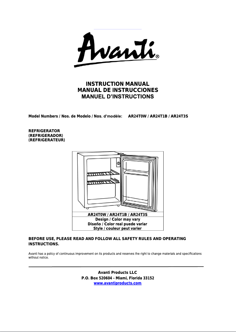 Page 1 de la notice Manuel utilisateur Avanti AR24T3S