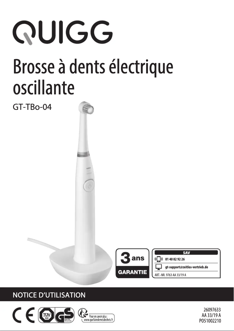 Page 1 de la notice Manuel utilisateur Quigg GT-TBo-04