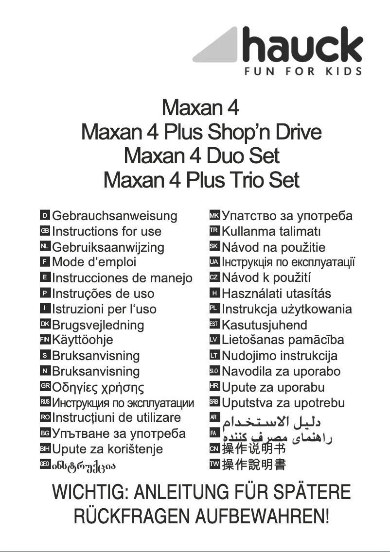 Page 1 de la notice Manuel utilisateur Hauck Maxan 4 Trio Set