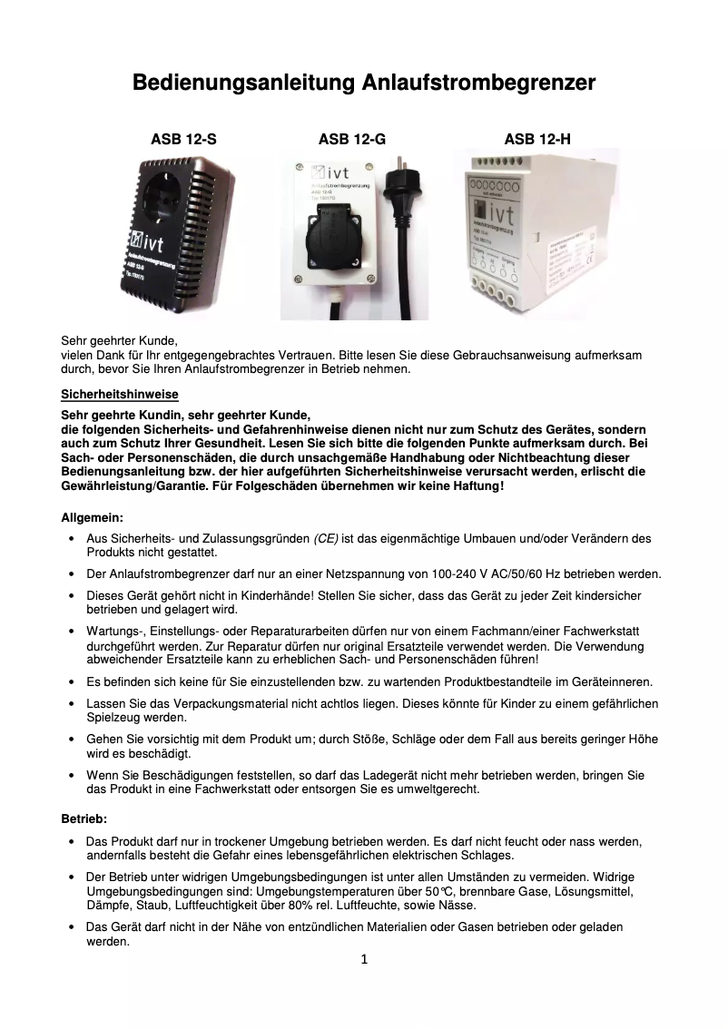 Página 1 del manual Manual de usuario IVT ASB 12-S