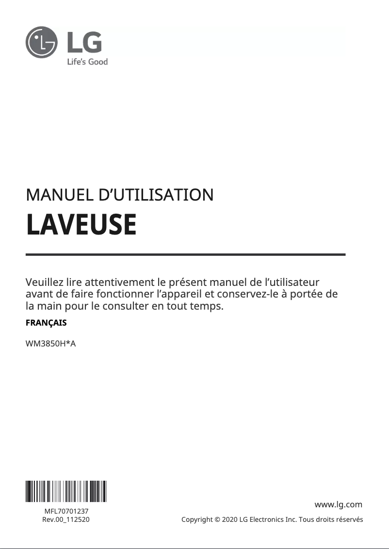 Image de la première page du manuel de l'appareil WM3850HWA