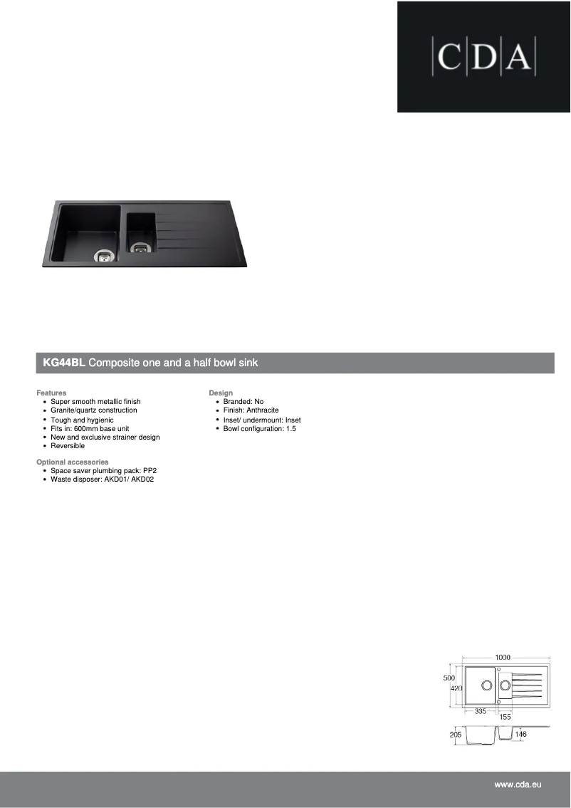 Page 1 de la notice Fiche technique CDA KG44BL