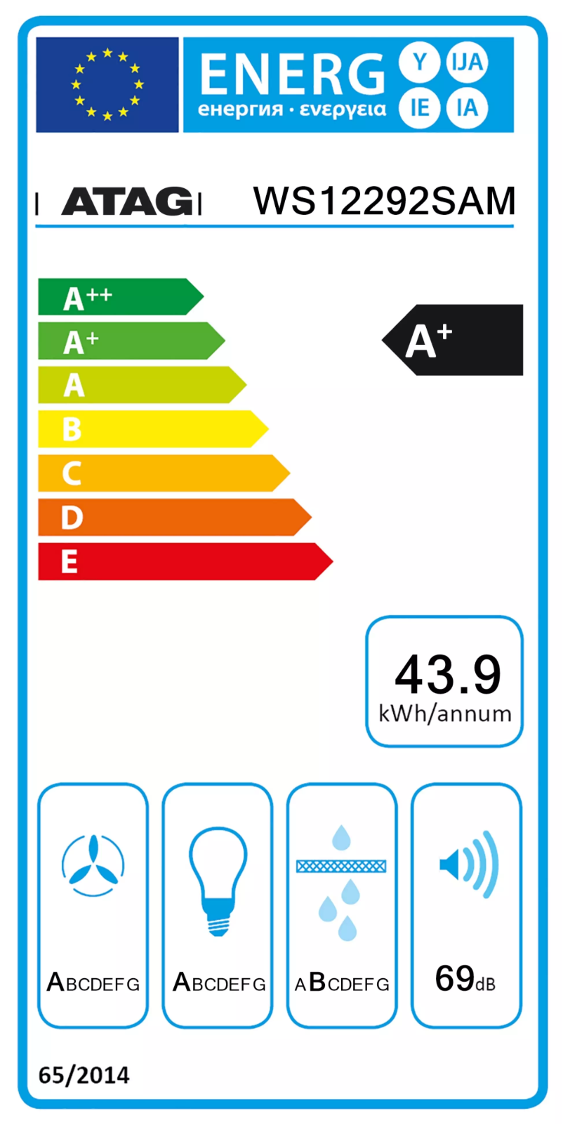 Page 1 de la notice Label énergétique Atag WS12292SAM