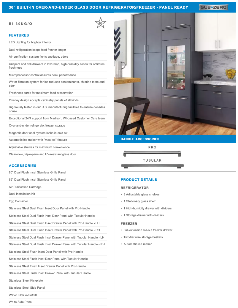 Page 1 de la notice Manuel utilisateur Sub-Zero BI-30UG/O-RH