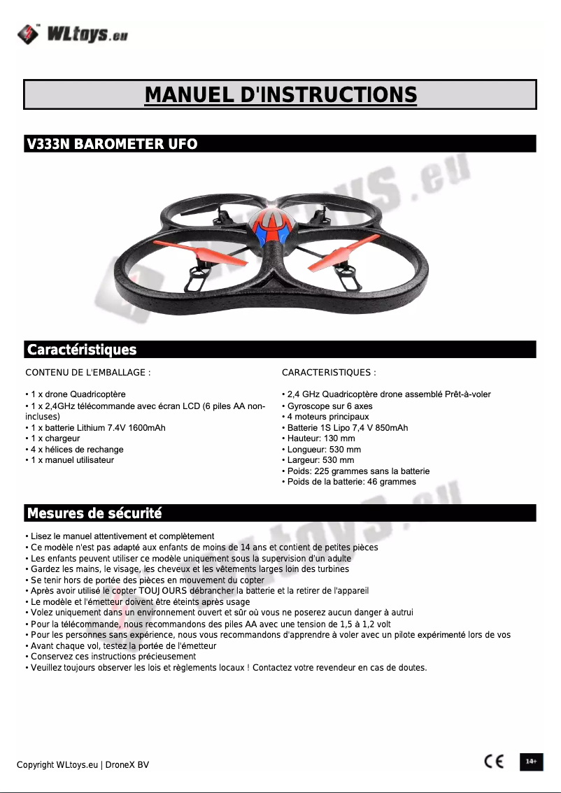 Page 1 de la notice Manuel utilisateur WLtoys V333N - Ufo