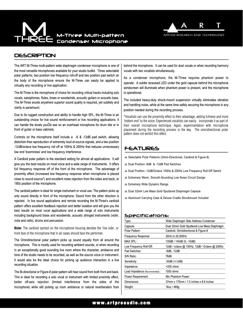 Page 1 de la notice Manuel utilisateur ART M-One