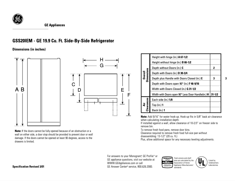 Page n°1 - Fiche technique GE GSS20IEMWW