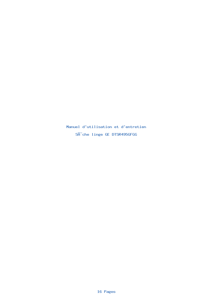 Page 1 de la notice Manuel d'utilisation et d'entretien GE DTSR495GFGG