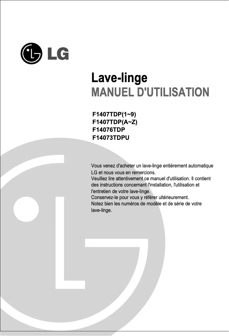 Page 1 de la notice Manuel utilisateur LG F1407TDPU