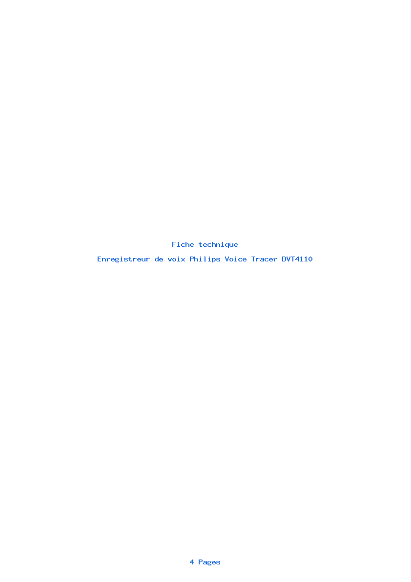 Page 1 de la notice Fiche technique Philips Voice Tracer DVT4110