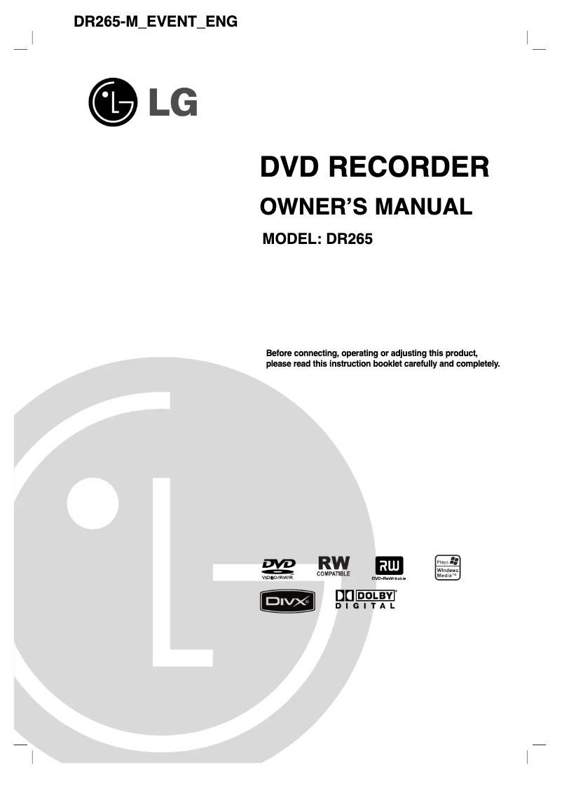 Page 1 de la notice Manuel utilisateur LG DR265