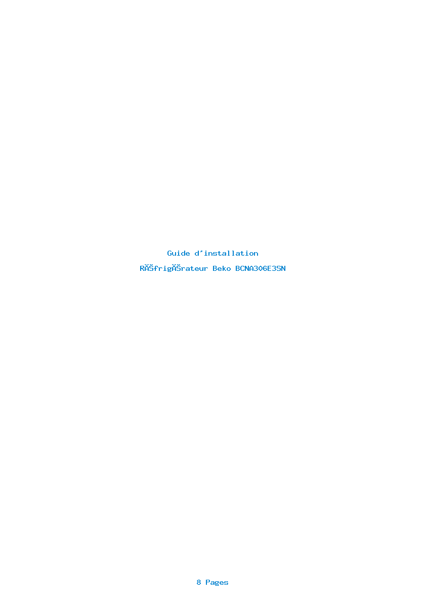 Page 1 de la notice Guide d'installation Beko BCNA306E3SN